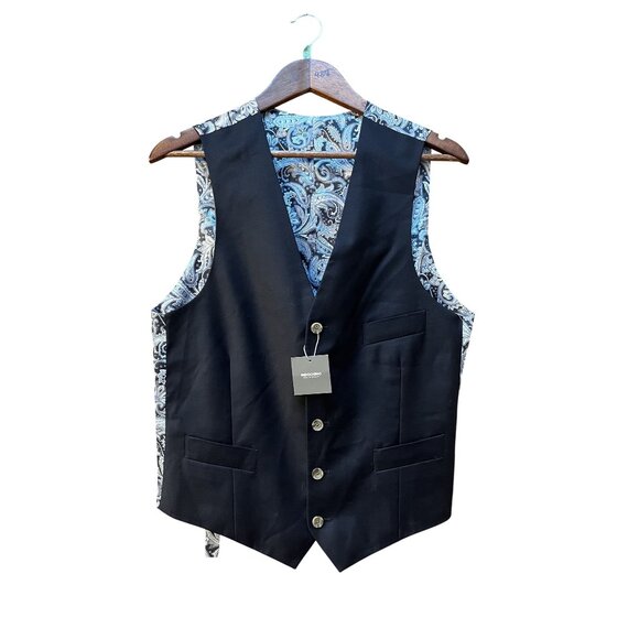INDOCHINO NWT Men's Wool Vest Waistcoat Blue Front Paisley Back Bespoke - Picture 1 of 4